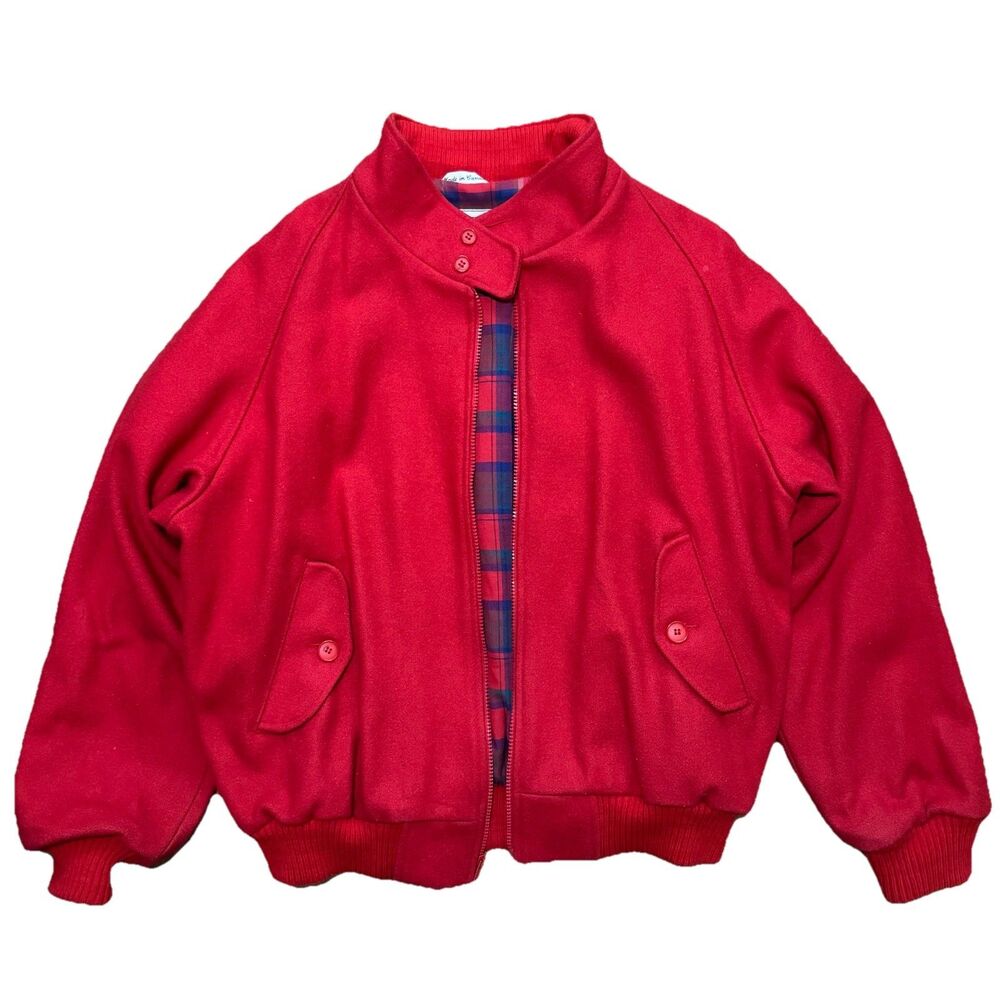 Vintage 80s DASH Wool Bomber Jacket Red Plaid Lined Vented Canada Mens 44 Heavy
